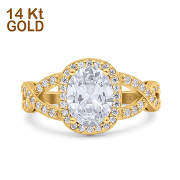 14K Yellow Gold Infinity Twisted Shank Art Deco Oval Wedding Ring Simulated Cubic Zirconia